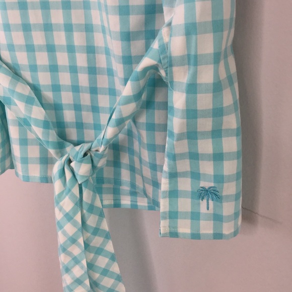 Lilly Pulitzer turquoise collared gingham wrap top - Picture 6 of 10